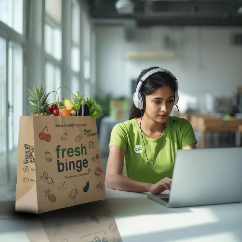 Customer ordering fresh groceries online from Freshbinge Bangalore