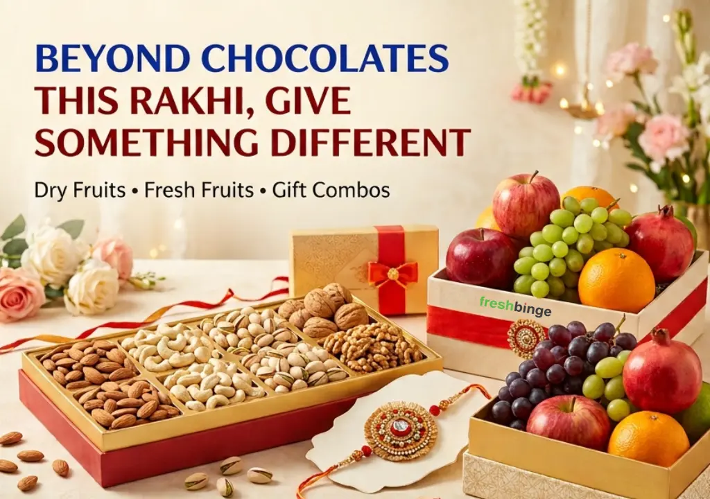 Raksha Bandhan fruit and dry fruit gift combo from Freshbinge